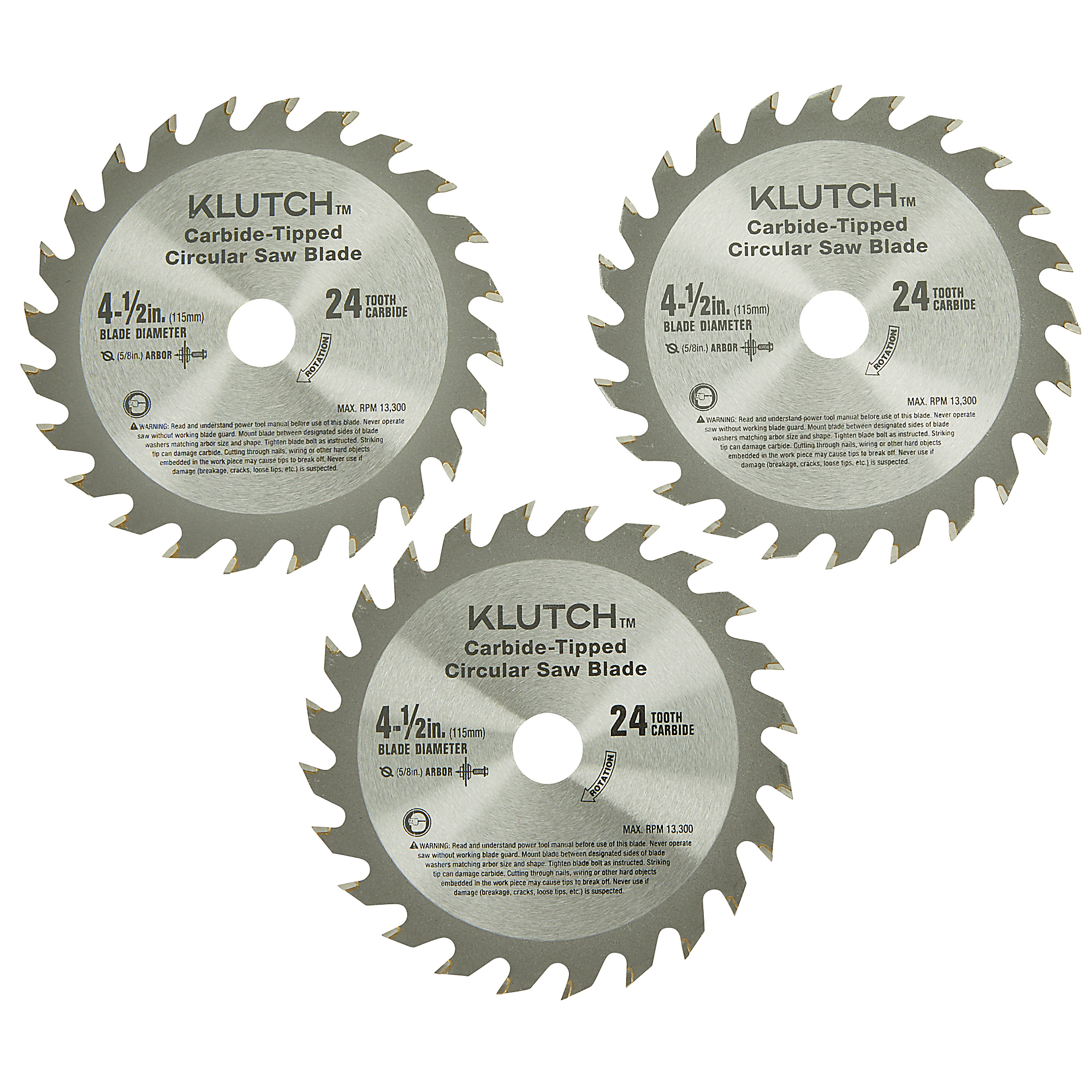 Klutch 4-1/2in. Circular Saw Blades, 3-Pk., 24T